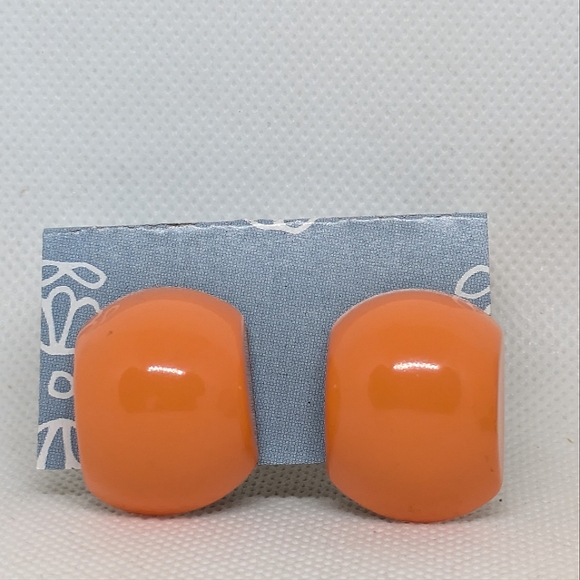 Vintage Burnt Orange Chunky Thermoset Plastic Clip Earrings Mid-century - Picture 3 of 7